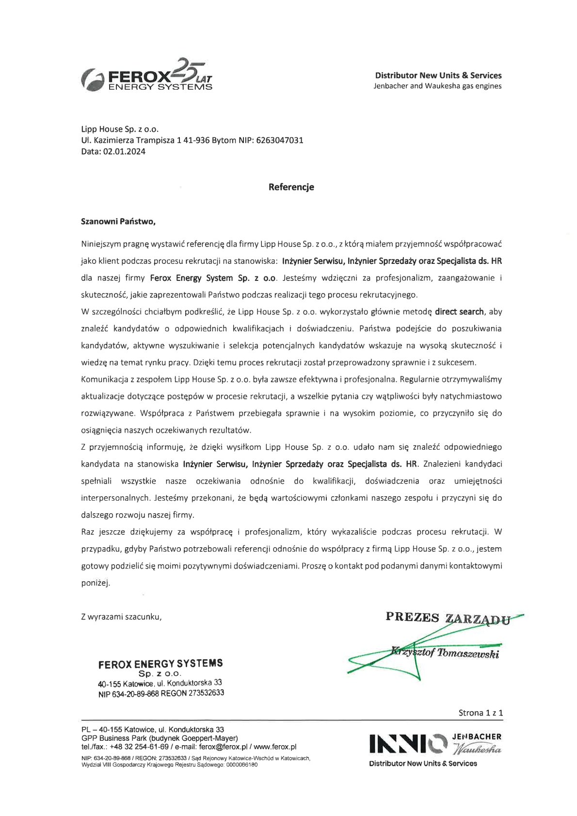 Podgląd: FEROX Energy System sp. z o.o.