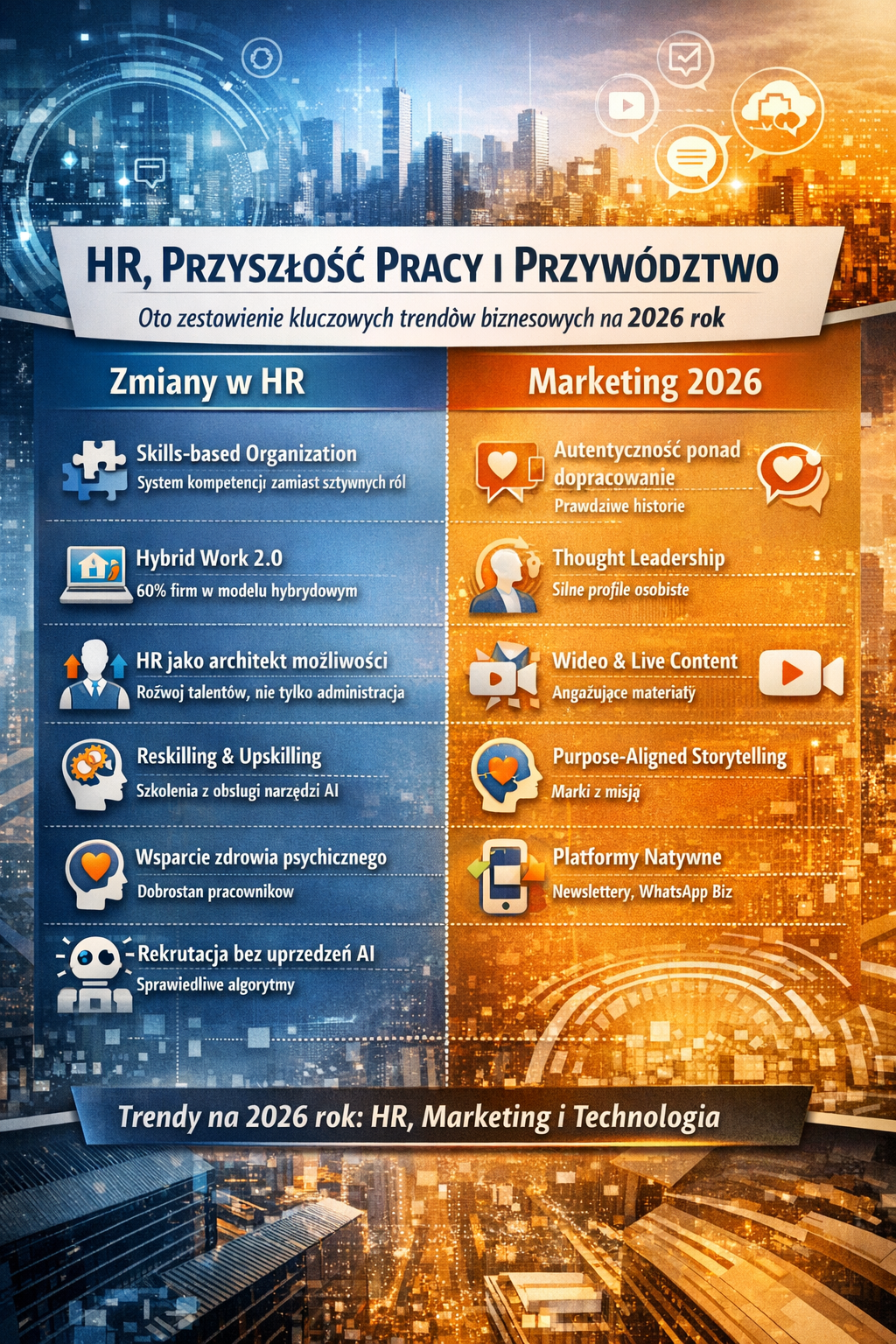 You are currently viewing Oto zestawienie kluczowych trendów biznesowych na 2026 rok, ze szczególnym uwzględnieniem zmian w HR, marketingu i technologii